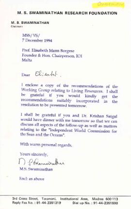 Correspondence with M.S. Swaminathan