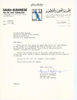 Correspondence between Elisabeth Mann Borgese and the Red Sea Joint Commission