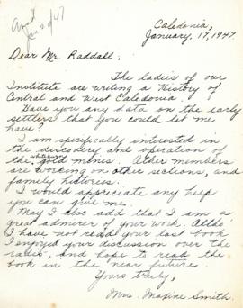 Correspondence between Thomas Head Raddall and Maxine Smith