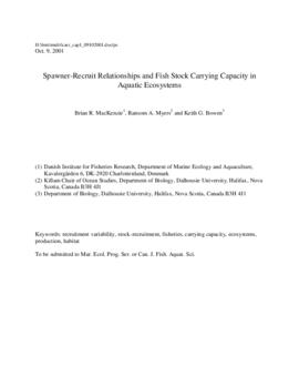 Spawner-recruit relationships and fish stock carrying capacity in aquatic ecosystems : [draft man...