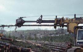 Photograph of a whole tree delimber at a clearcut site near Corner Brook, Newfoundland