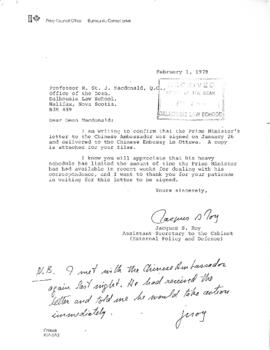 Correspondence related to Ronald St. John Macdonald's visits to China