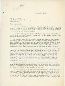 Correspondence between Thomas Head Raddall and Commander Myron H. Avery