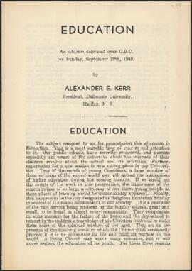 Education : an address delivered over CBC on Sunday, September 29th, 1946