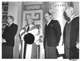 Photograph of Lord Beaverbrook and others at the opening ceremony of the Sir James Dunn Building