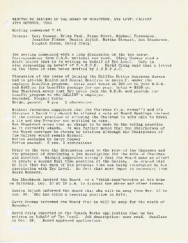 Minutes of an Eye Level Gallery Board of Directors meeting that occurred on October 27, 1983