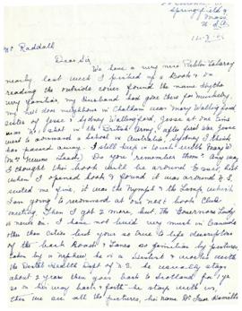 Correspondence between Thomas Head Raddall and Margaret Ross