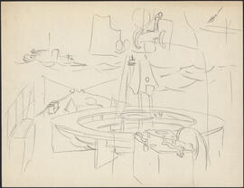 Charcoal study sketch by Donald Cameron Mackay of deck equipment from an unidentified Canadian na...