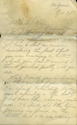 Letter from Captain Graham Roome to Annie Belle Hollett sent from Belgium