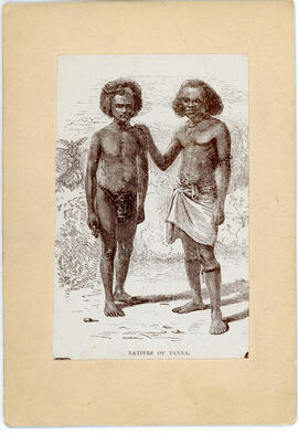 Engraving of two unidentified Indigenous people, Tanna, New Hebrides