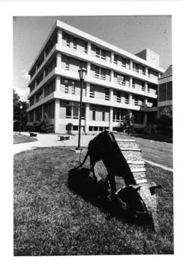 Photograph of a sculpture in front of the Student Union Building