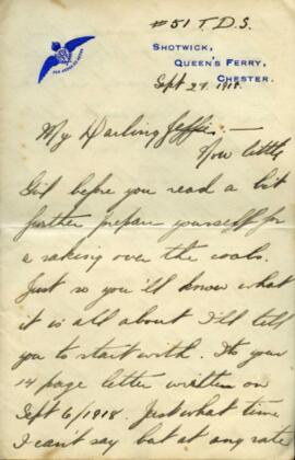 Letter from Captain Graham Roome to Annie Belle Hollett sent from Shotwick, Chester