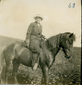 Photograph of Muriel Blakeney on horseback on Sable Island