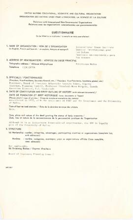 UNESCO questionnaire completed by Elisabeth Mann Borgese