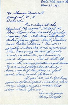 Correspondence between Thomas Head Raddall and Mrs. H.G.L. (Kathleen) Strange