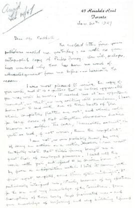 Correspondence between Thomas Head Raddall and Harry Symons