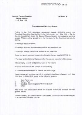Instructions for the four sessional working groups of the IWCO
