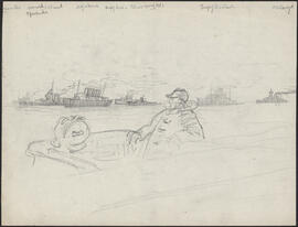 Charcoal and pencil study sketch by Donald Cameron Mackay of a sailor observing convoy movements