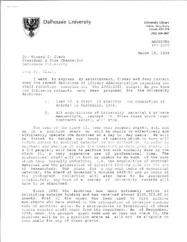 Correspondence regarding the Senate review of the University Archives
