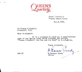 Correspondence between Thomas Head Raddall and the Queen's Quarterly