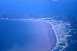 Aerial photograph of an unidentified town on a peninsula
