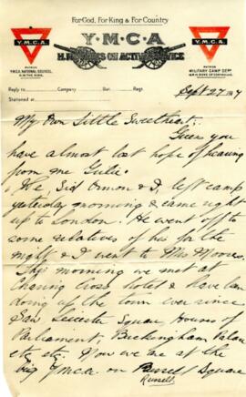 Letter from Captain Graham Roome to Annie Belle Hollett sent from London, England