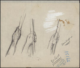 Charcoal and pencil study sketches by Donald Cameron Mackay of hands holding ropes