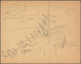 Pencil and ink study sketch by Donald Cameron Mackay of a "Victory" signal flags on a Canadian na...