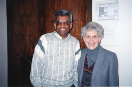 Photograph of Intab Ali, Director of the Killam Library Computer Centre, and Marlyn Monroe in the...