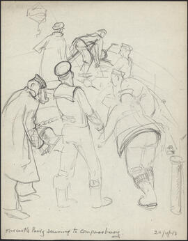 Charcoal and pencil study sketch by Donald Cameron Mackay of the forecastle crew of an unidentifi...