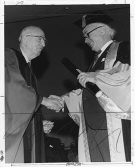 Photograph of Dr. Horace Emerson Read smf and Henry Hicks at the 1970 Law Convocation