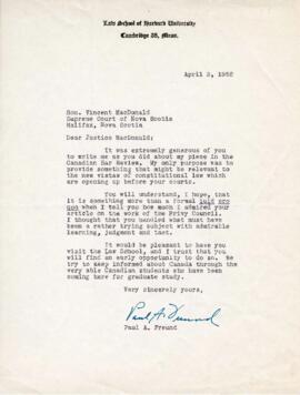 Two letters from Paul A. Freund, Harvard Law School