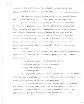 Report on the Activities of the Atlantic Research Centre, July 1967 to June 1968
