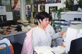Photograph of Susan Hagen in the Cataloguing Department of the Killam Library