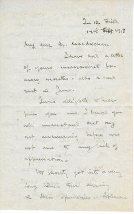 Correspondence from Gilbert Sutherland Stairs to Archibald MacMechan, September 12, 1918