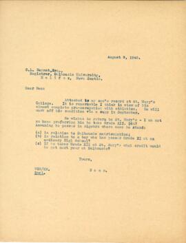 Letter from Vincent MacDonald to C.L. Bennet, Dalhousie University registrar