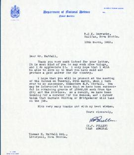 Correspondence between Thomas Head Raddall and Admiral Hugh F. Pullen