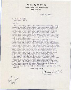 Correspondence between Thomas Head Raddall and Stanley L. Veinot