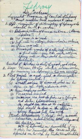 Florence Murray's notes on drafting a program to control and treat leprosy