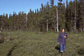 Photograph of an unidentified person standing in a fen near Postville, Newfoundland and Labrador