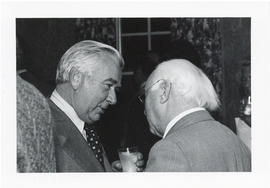 Photograph of an unidentified man and Henry Hicks at the Dalplex Campaign kick-off reception