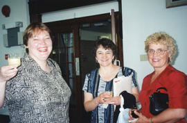 Photograph of Janet Larson, Mary Ann Long, and Milada Roderques at Patricia Lutley's retirement p...