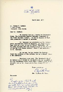 Correspondence between Thomas Head Raddall and Elizabeth Gosse (Mrs. Clarence L.)