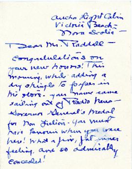 Correspondence between Thomas Head Raddall and Martha Thomas