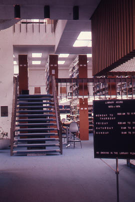 Photograph of the W.K. Kellogg Library staircase from first floor