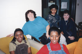 Photograph of Darnelda Renzelli (Nellie), Darlene Hazel, Asmeret Gheabreab, Debbie Bangay and an ...