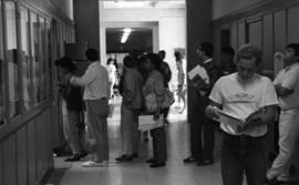 Photograph of registration lineups in 1988