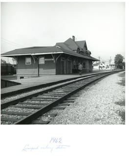 Photograph of the tracks and railway station at Liverpool, Nova Scotia