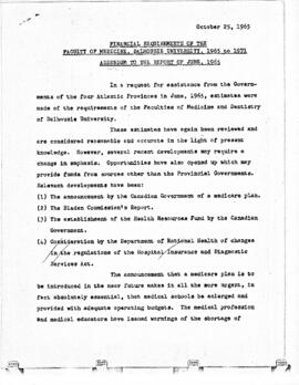 Financial requirement of the Faculty of Medicine, Dalhousie University, 1965 to 1971 : addendum t...