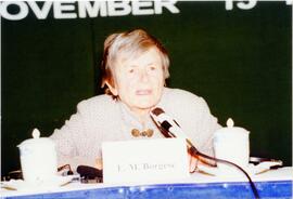 Photograph of Elisabeth Mann Borgese speaking at Pacem in Maribus XXIV